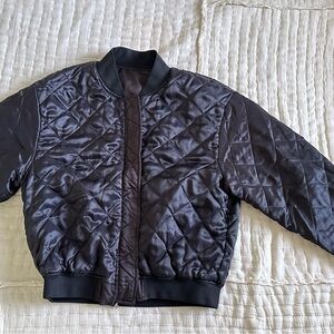 Cropped zipper satin bomber black jacket